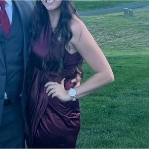 Burgundy dress, silky